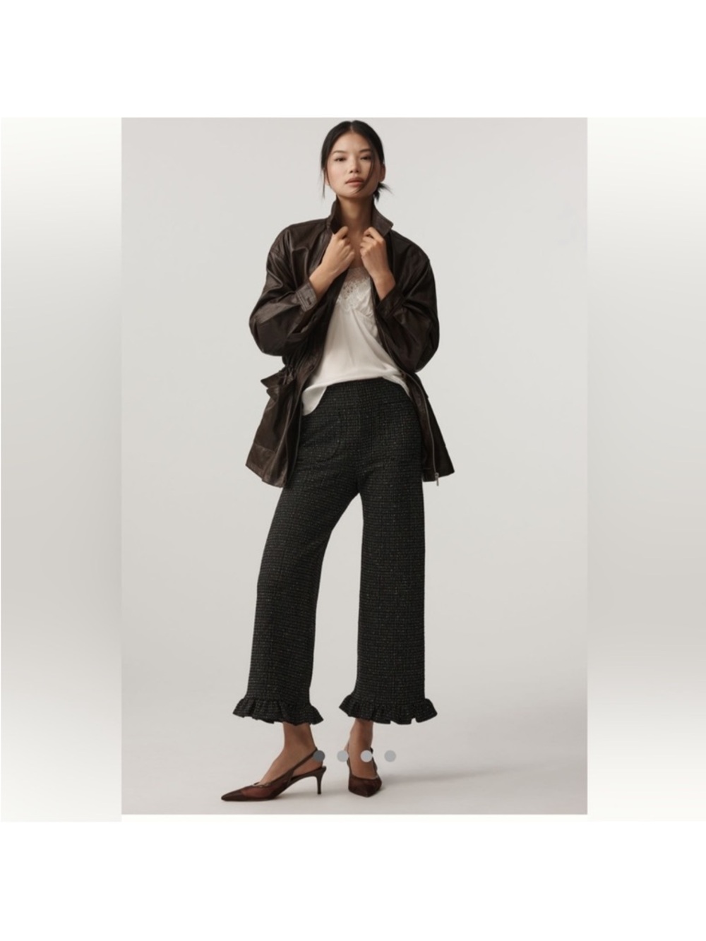 NWT The Colette Crop Tweed Ruffle-Hem Pants by Maeve